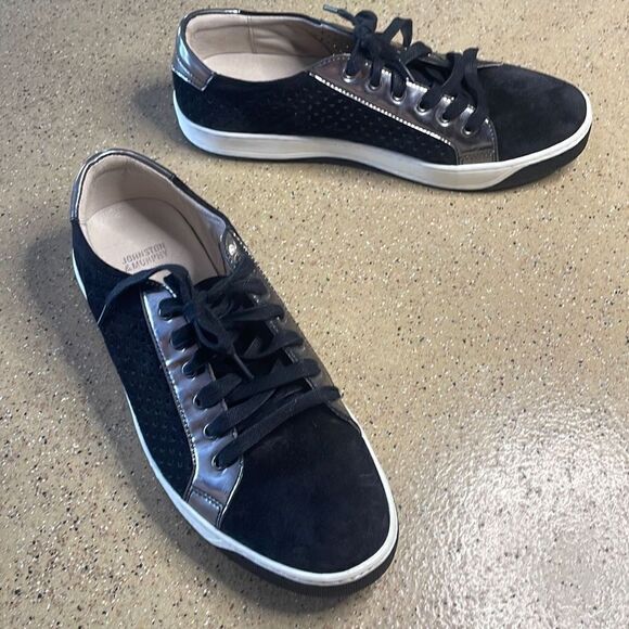 Johnston & Murphy Emerson Perforated Lace Up Black Suede & Metallic Trim Sneaker - Picture 3 of 12